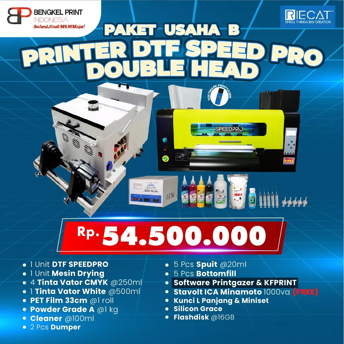 Paket Usaha Printer DTF A3 Riecat Speed Pro No Press Paket Usaha Printer DTF A3 Riecat Speed Pro No Press
